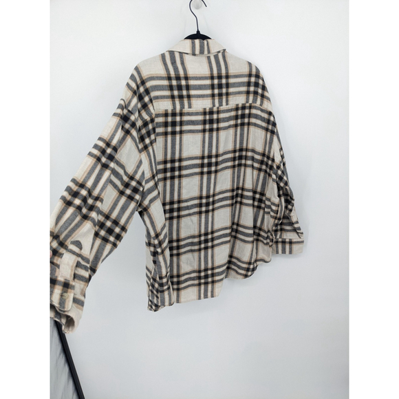 Old Navy Shirt Women Ivory Black Flannel Boyfriend Shirt Plaid Button Up Casual - Picture 4 of 8